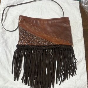 JIMMY CHOO Brown Leather Fringe Crossbody HOBO Bag COA
